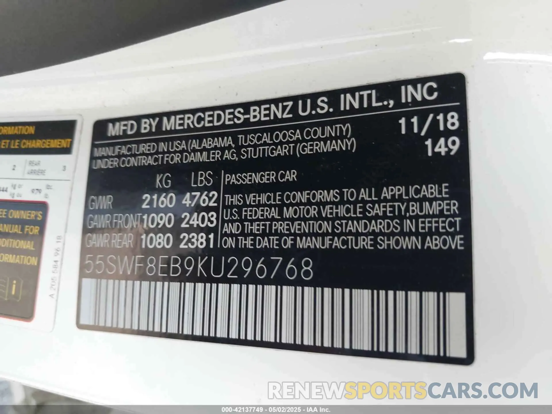 9 Photograph of a damaged car 55SWF8EB9KU296768 MERCEDES-BENZ C 300 2019