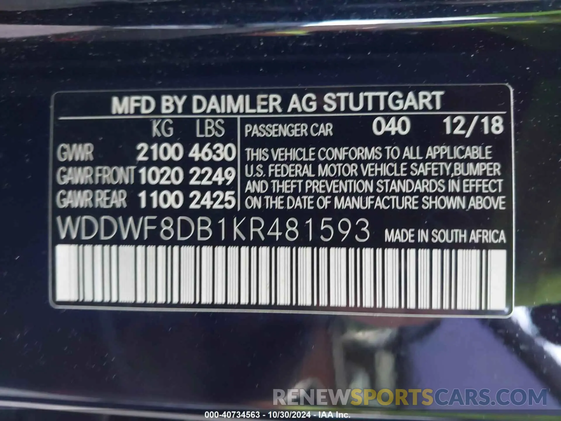 9 Photograph of a damaged car WDDWF8DB1KR481593 MERCEDES-BENZ C 300 2019