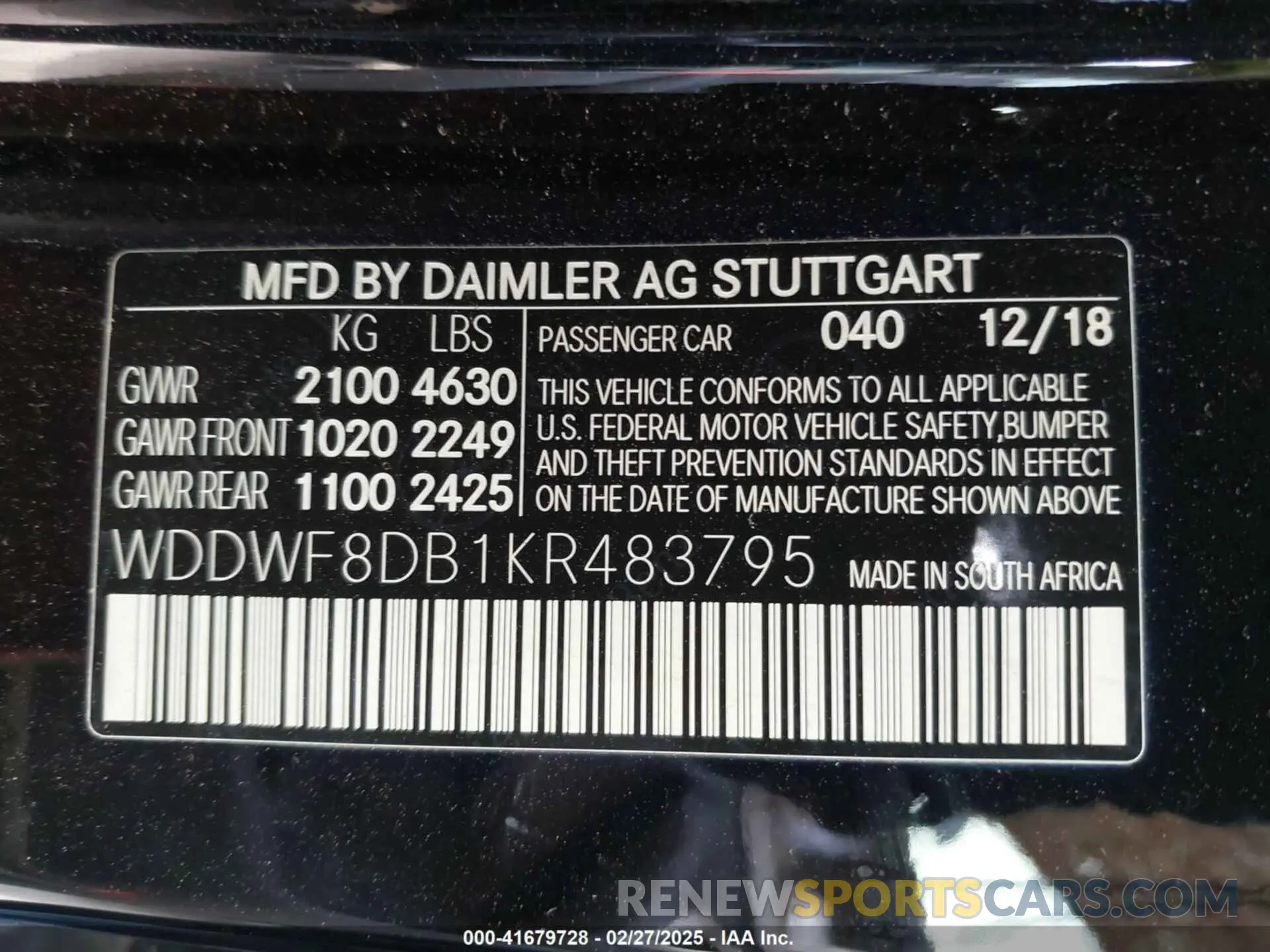 9 Photograph of a damaged car WDDWF8DB1KR483795 MERCEDES-BENZ C 300 2019