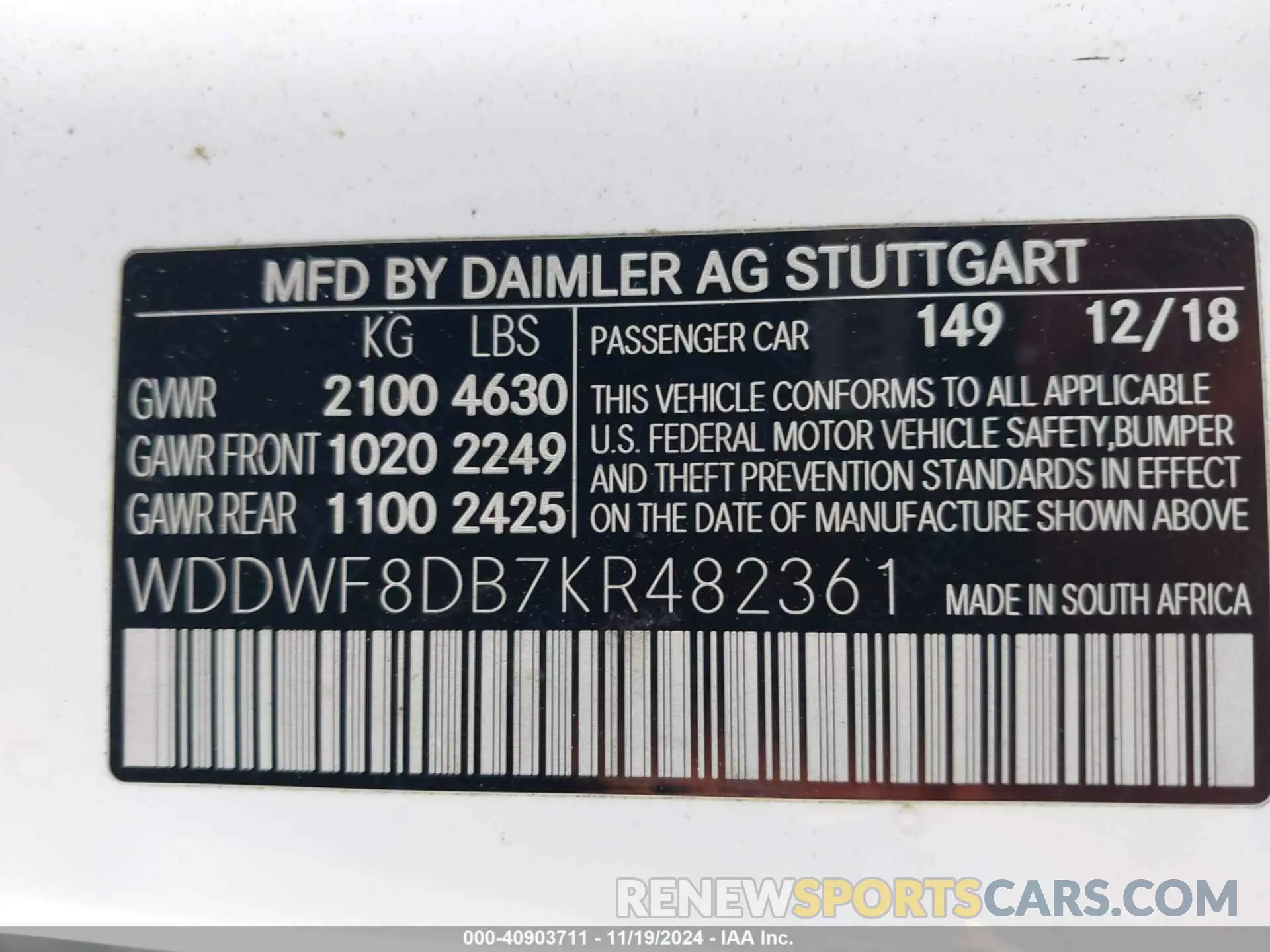 9 Photograph of a damaged car WDDWF8DB7KR482361 MERCEDES-BENZ C 300 2019