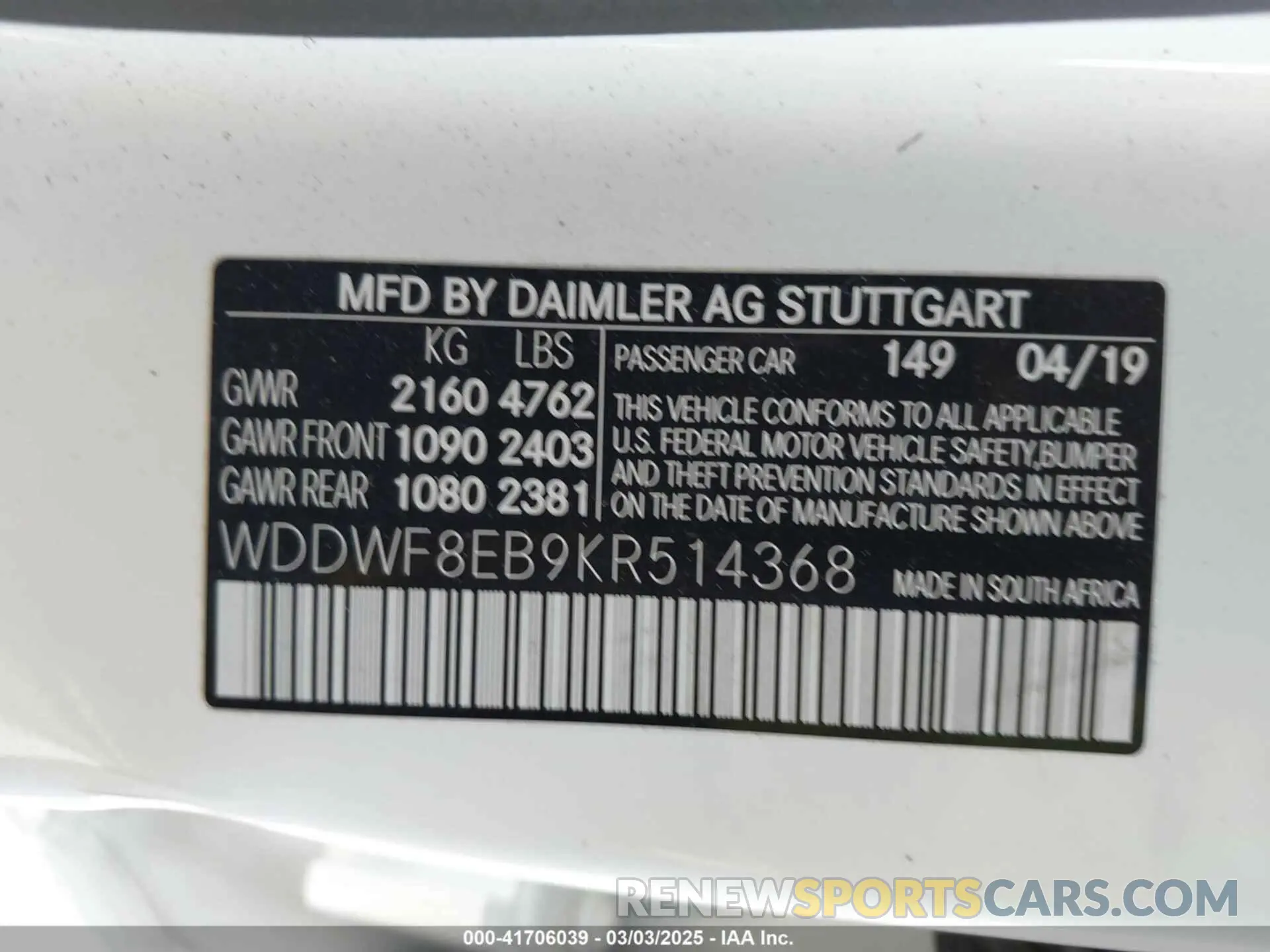 9 Photograph of a damaged car WDDWF8EB9KR514368 MERCEDES-BENZ C 300 2019