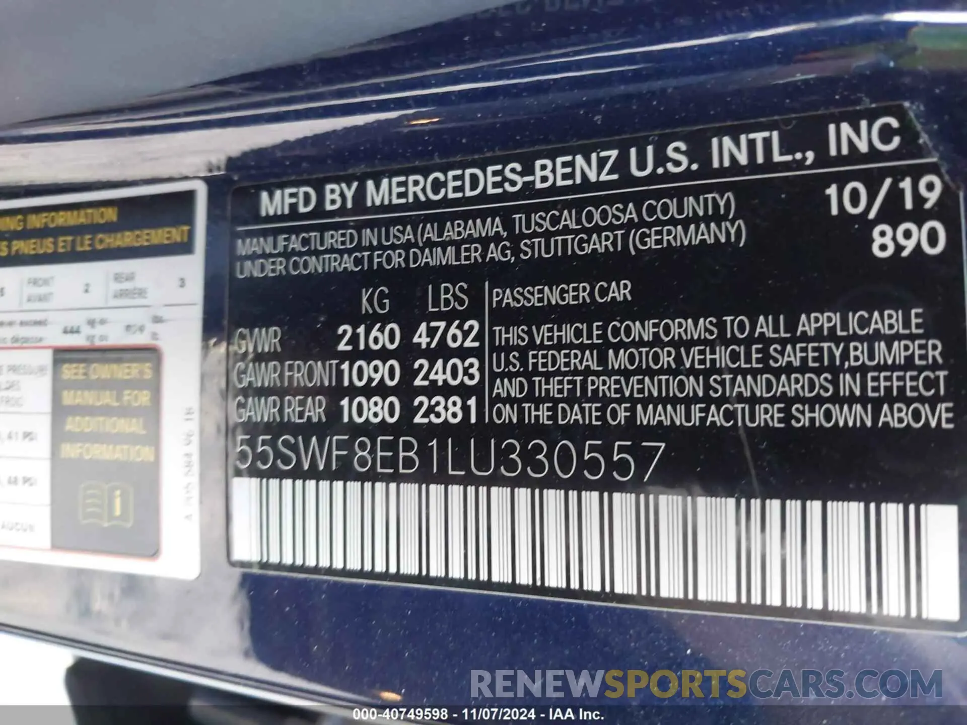 9 Photograph of a damaged car 55SWF8EB1LU330557 MERCEDES-BENZ C 300 2020