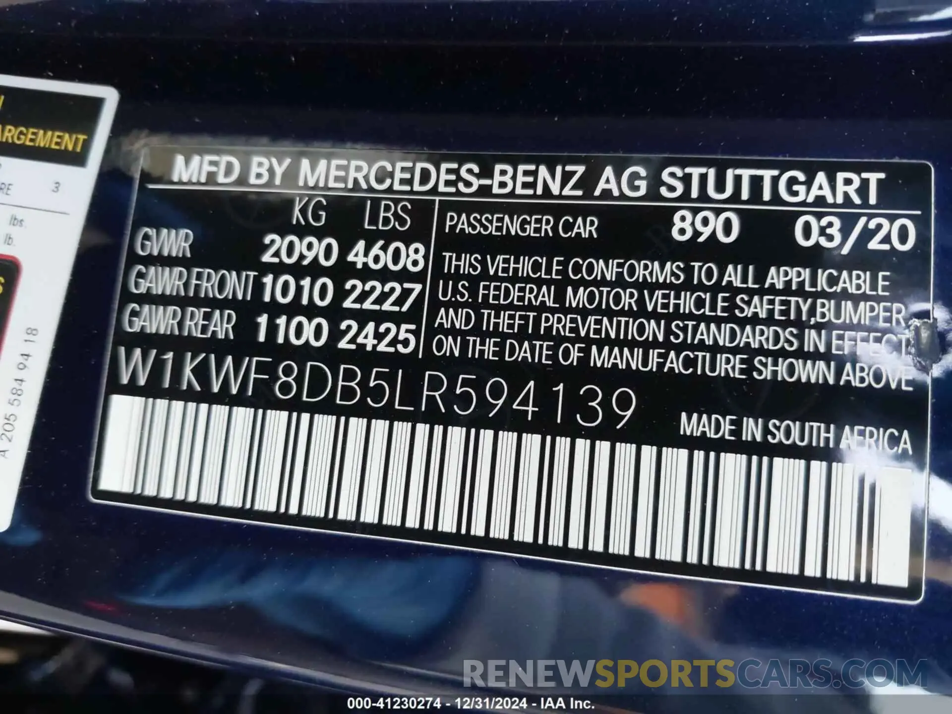 9 Photograph of a damaged car W1KWF8DB5LR594139 MERCEDES-BENZ C 300 2020