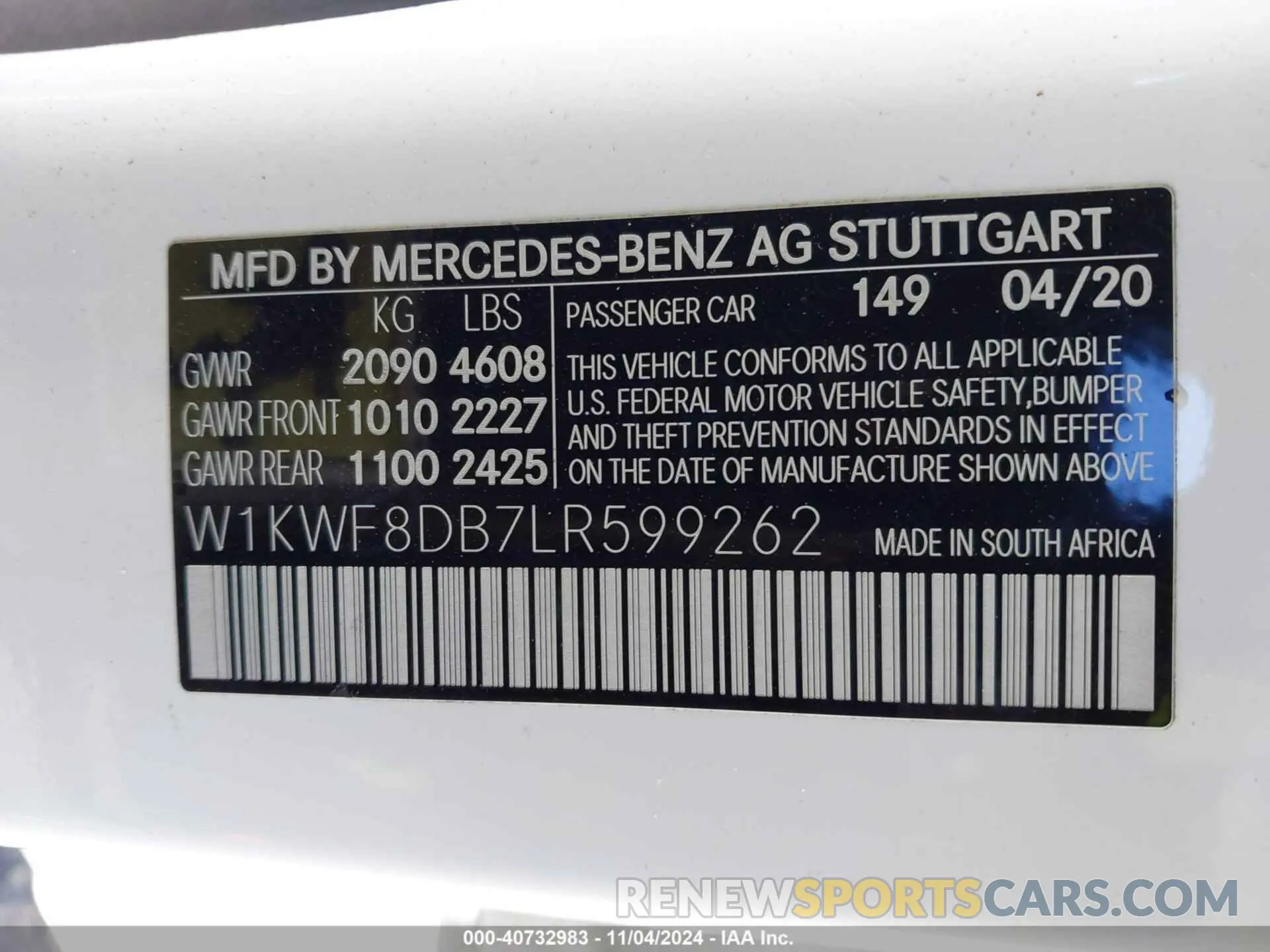 9 Photograph of a damaged car W1KWF8DB7LR599262 MERCEDES-BENZ C 300 2020