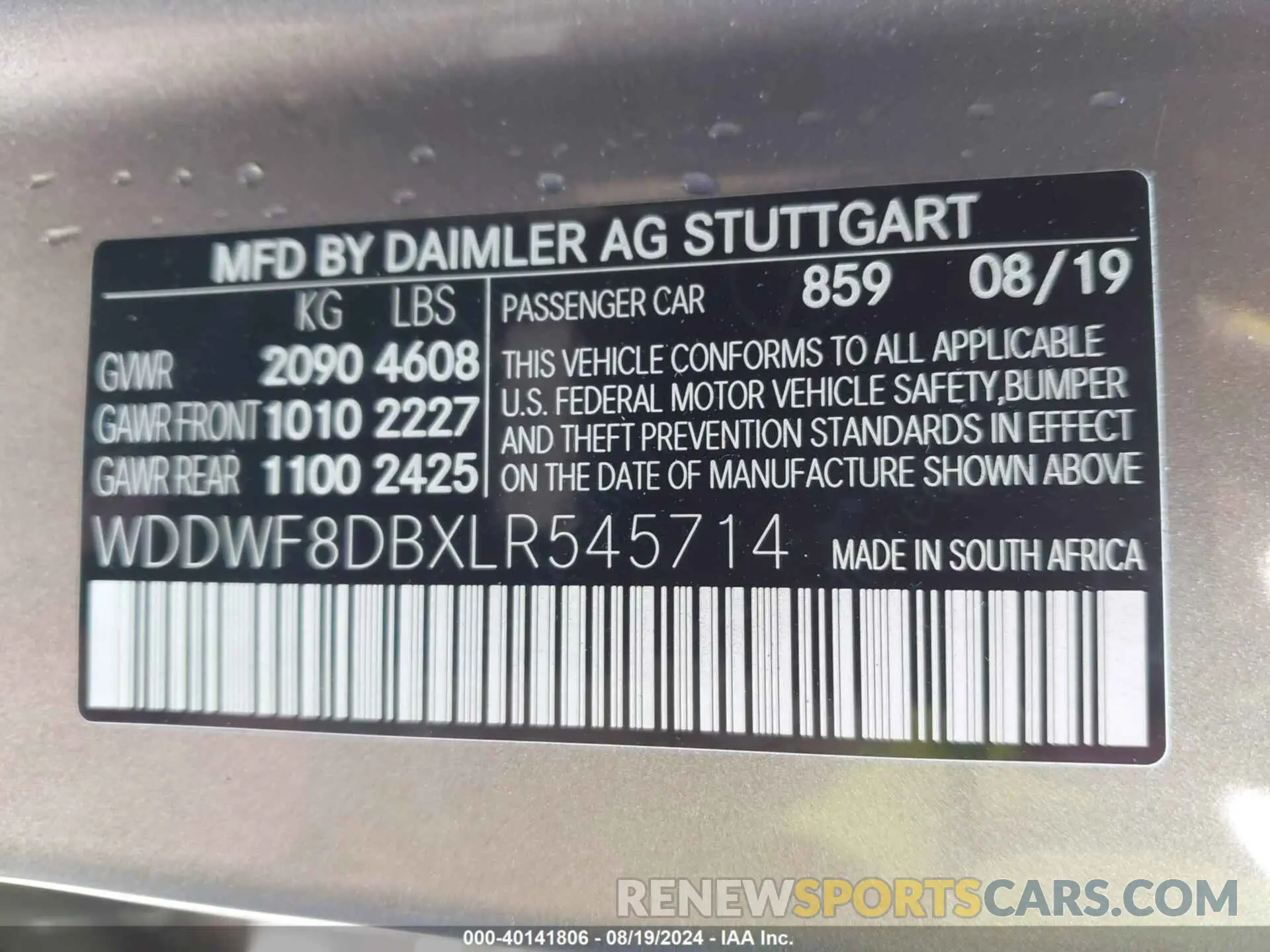 9 Photograph of a damaged car WDDWF8DBXLR545714 MERCEDES-BENZ C 300 2020