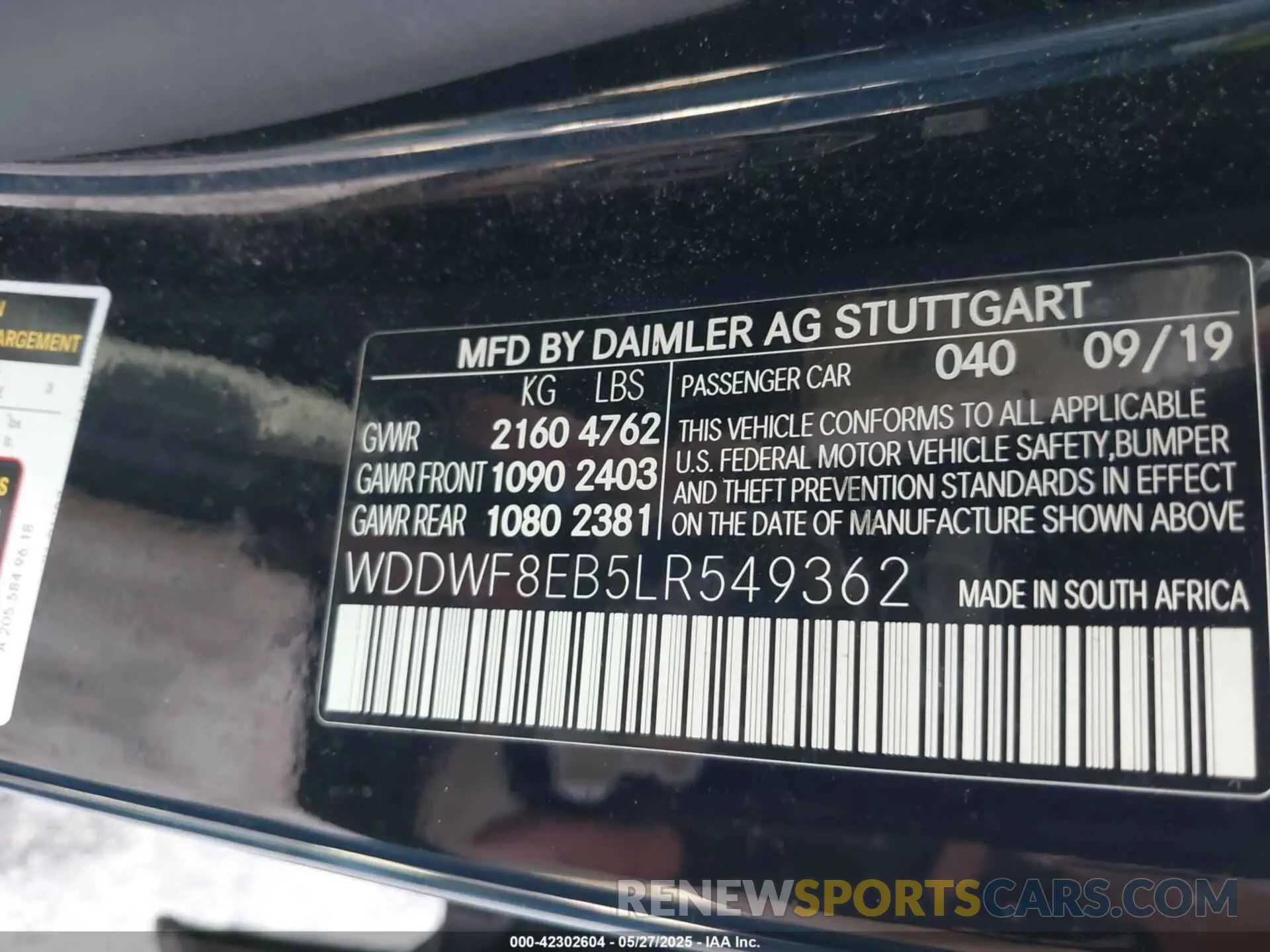 9 Photograph of a damaged car WDDWF8EB5LR549362 MERCEDES-BENZ C 300 2020