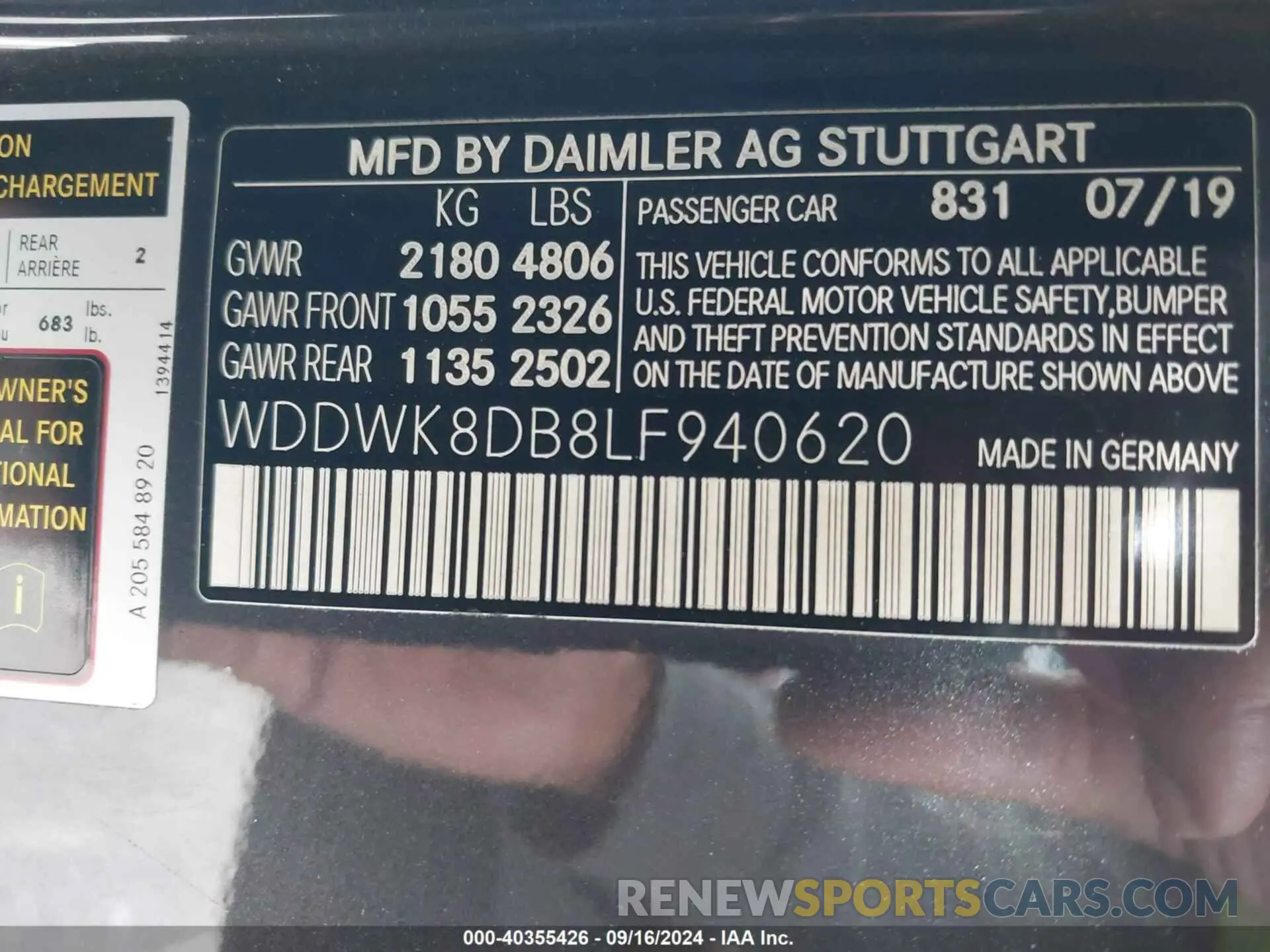 9 Photograph of a damaged car WDDWK8DB8LF940620 MERCEDES-BENZ C 300 2020