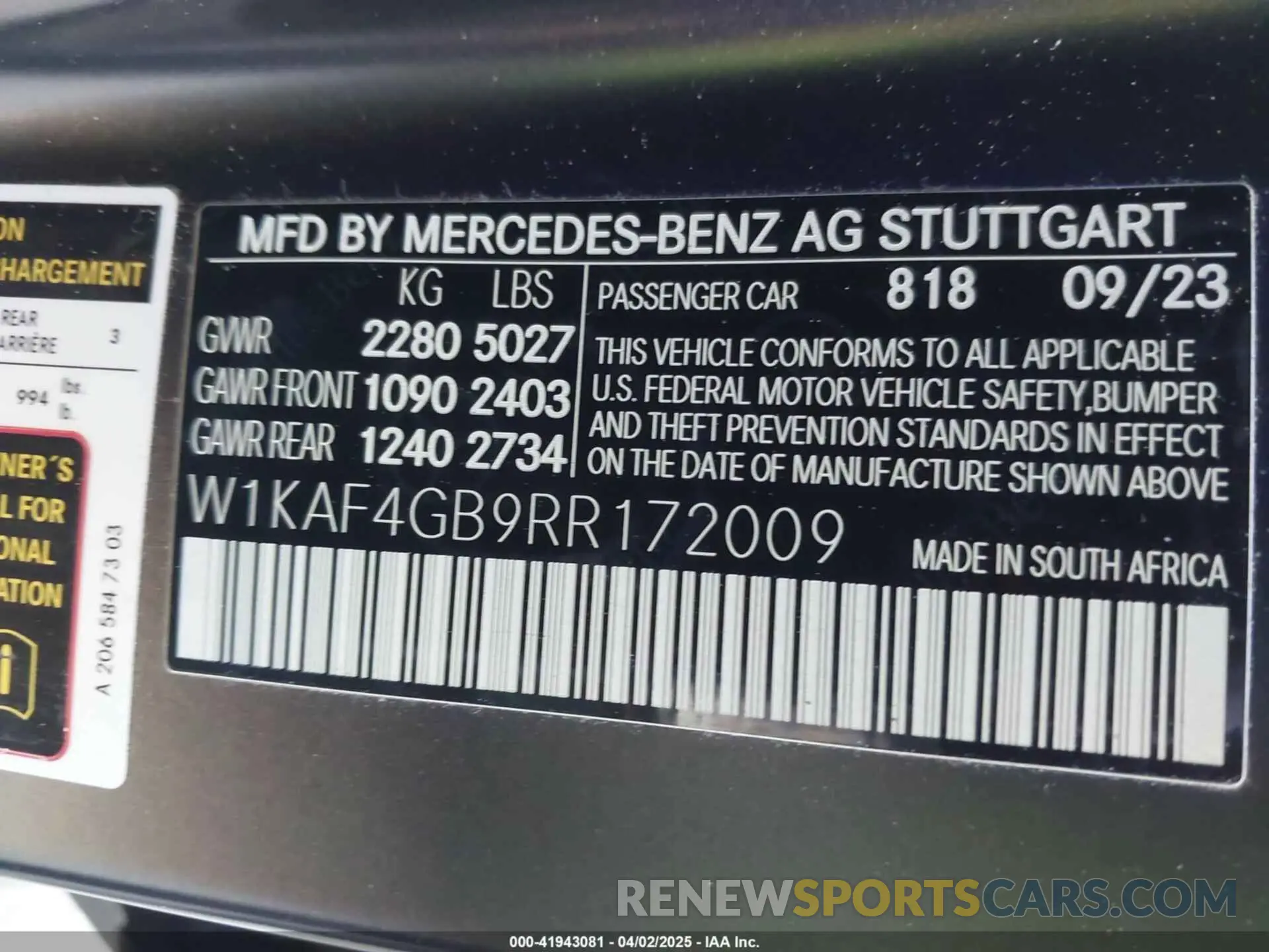 9 Photograph of a damaged car W1KAF4GB9RR172009 MERCEDES-BENZ C 300 2024