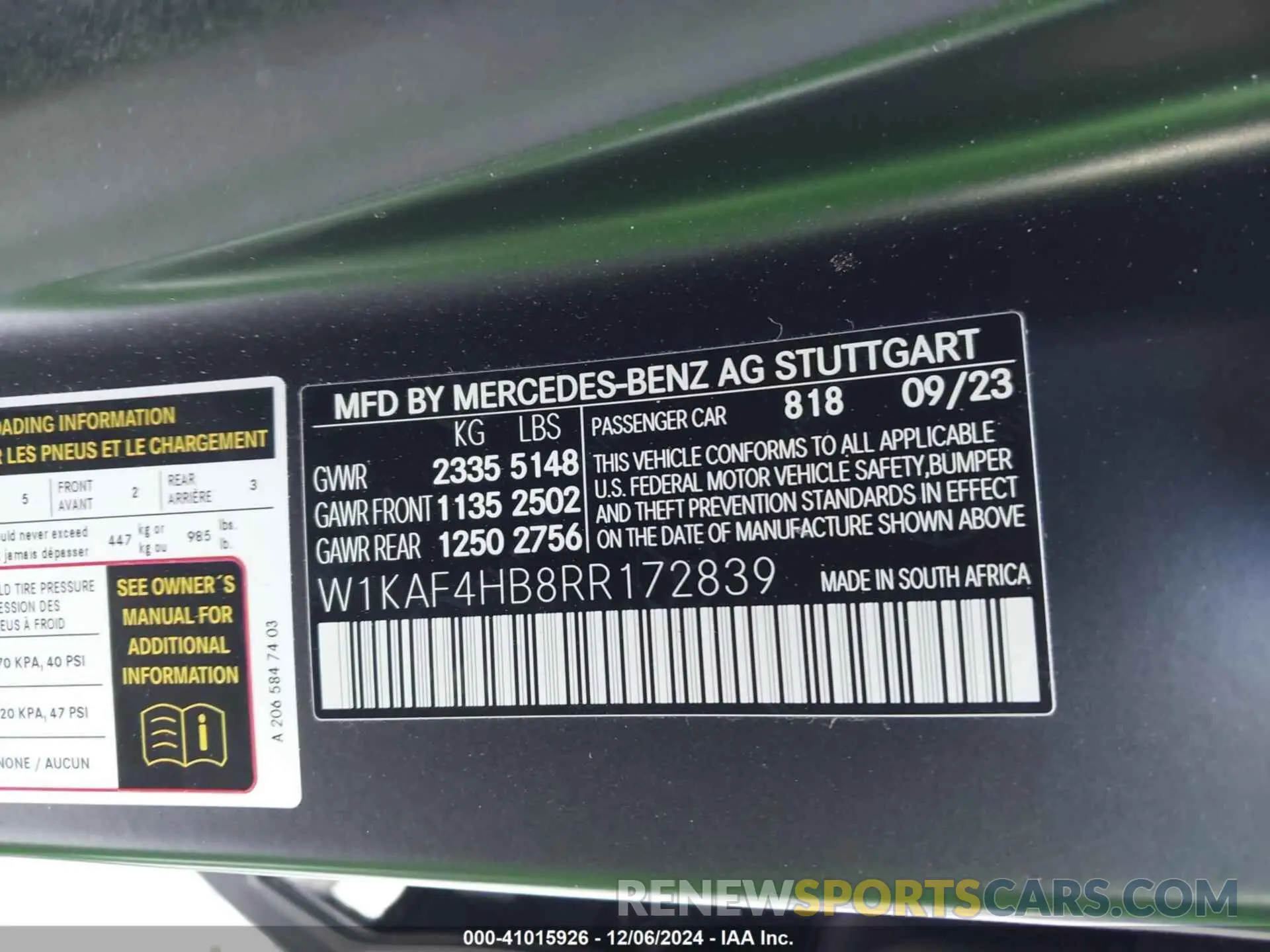 9 Photograph of a damaged car W1KAF4HB8RR172839 MERCEDES-BENZ C 300 2024