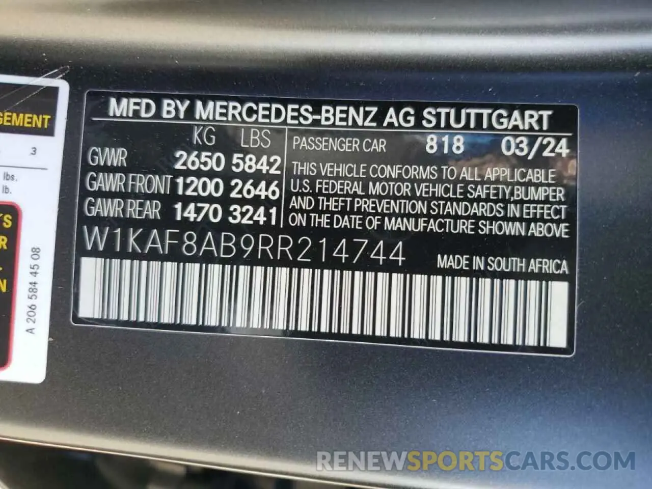 14 Photograph of a damaged car W1KAF8AB9RR214744 MERCEDES-BENZ C 63 AMG S 2024