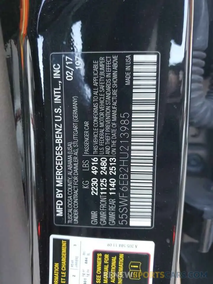 13 Photograph of a damaged car 55SWF6EB2HU213985 MERCEDES-BENZ C-CLASS 2017