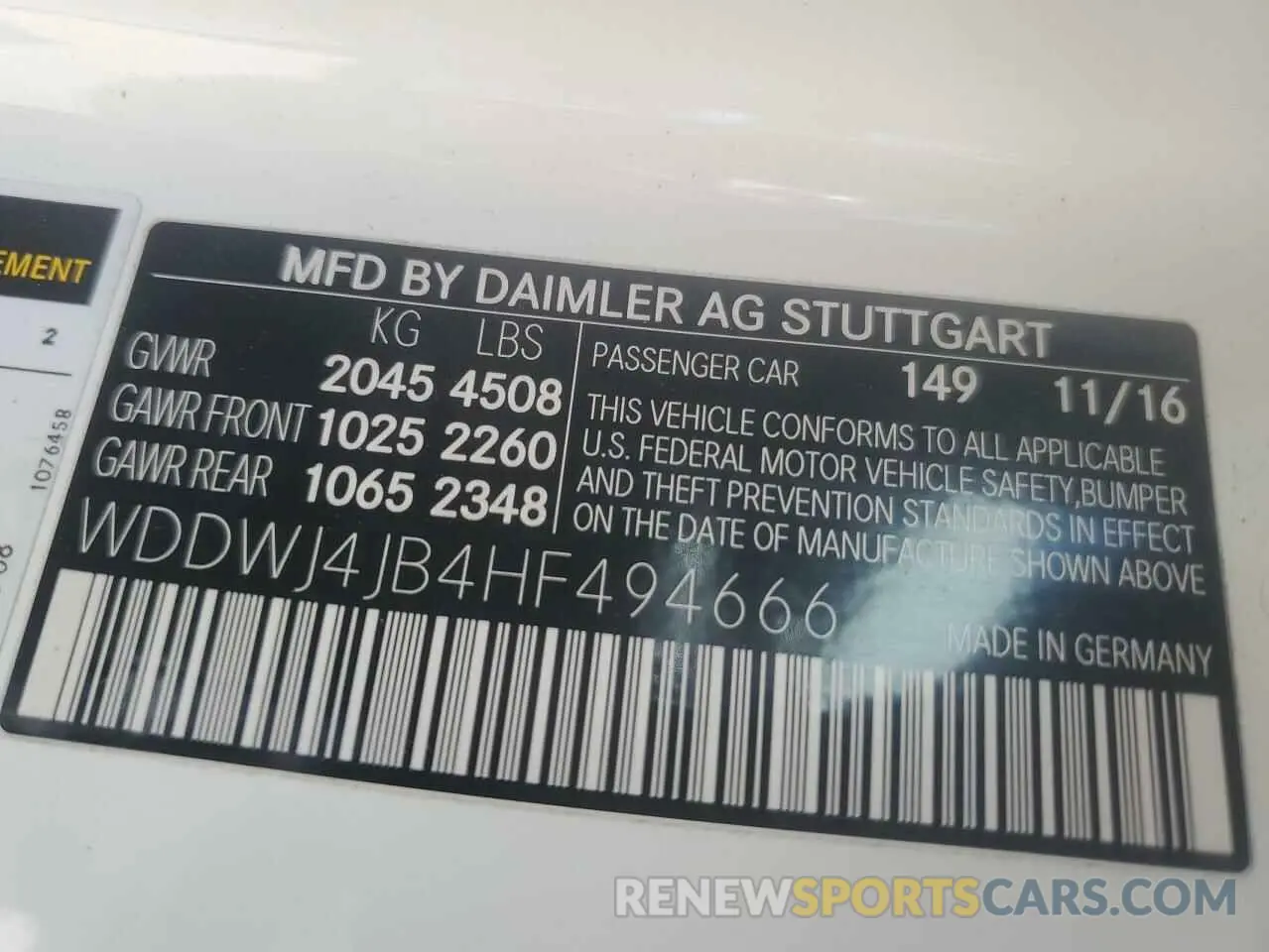 12 Photograph of a damaged car WDDWJ4JB4HF494666 MERCEDES-BENZ C-CLASS 2017