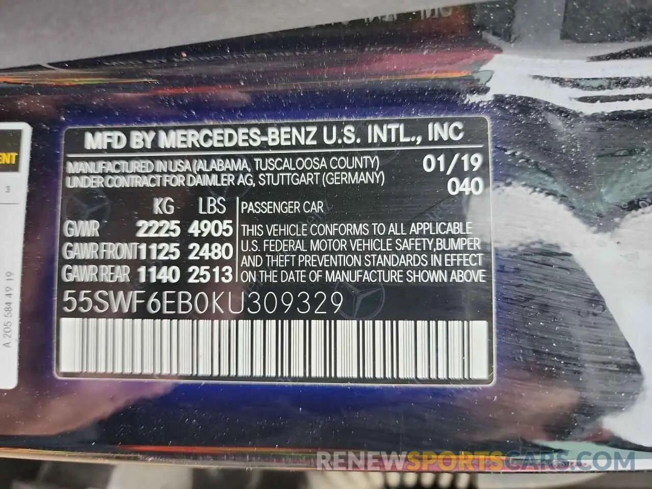 12 Photograph of a damaged car 55SWF6EB0KU309329 MERCEDES-BENZ C-CLASS 2019