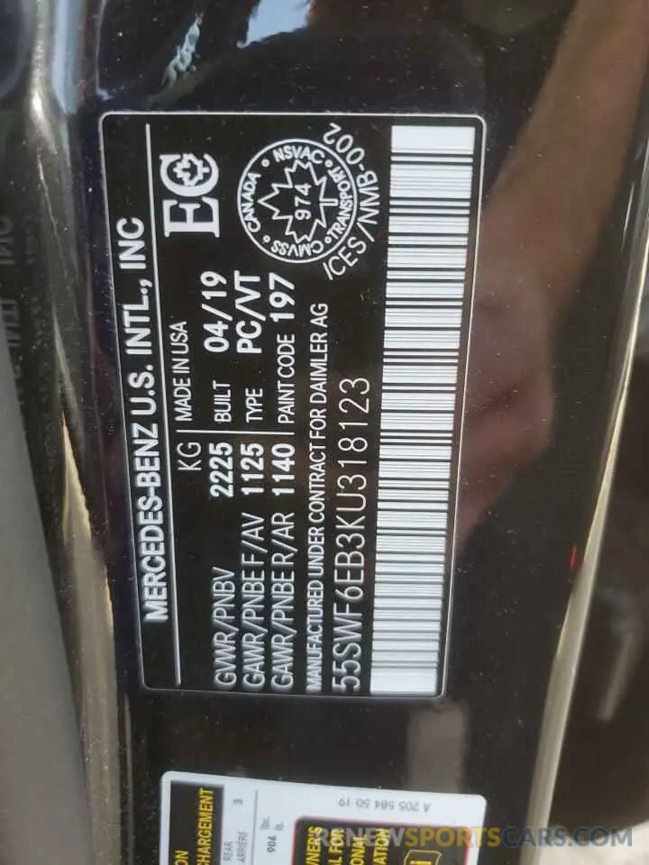 13 Photograph of a damaged car 55SWF6EB3KU318123 MERCEDES-BENZ C-CLASS 2019