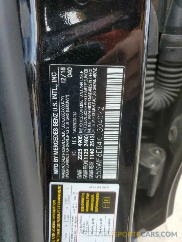 12 Photograph of a damaged car 55SWF6EB4KU304022 MERCEDES-BENZ C-CLASS 2019