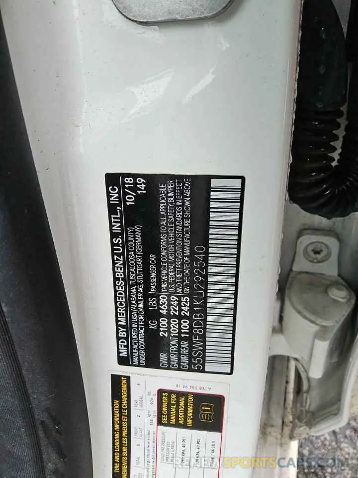 13 Photograph of a damaged car 55SWF8DB1KU292540 MERCEDES-BENZ C-CLASS 2019
