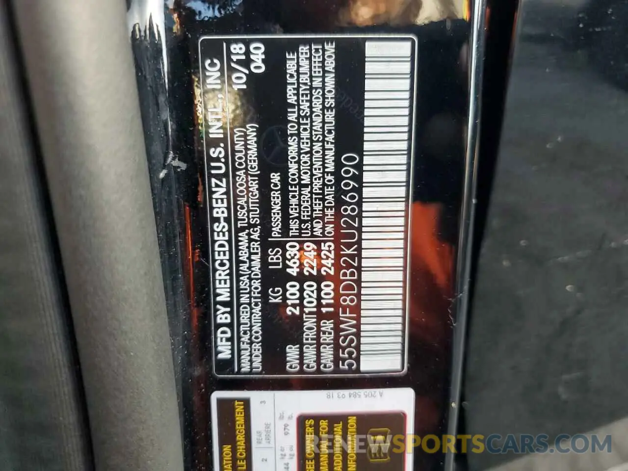 15 Photograph of a damaged car 55SWF8DB2KU286990 MERCEDES-BENZ C-CLASS 2019