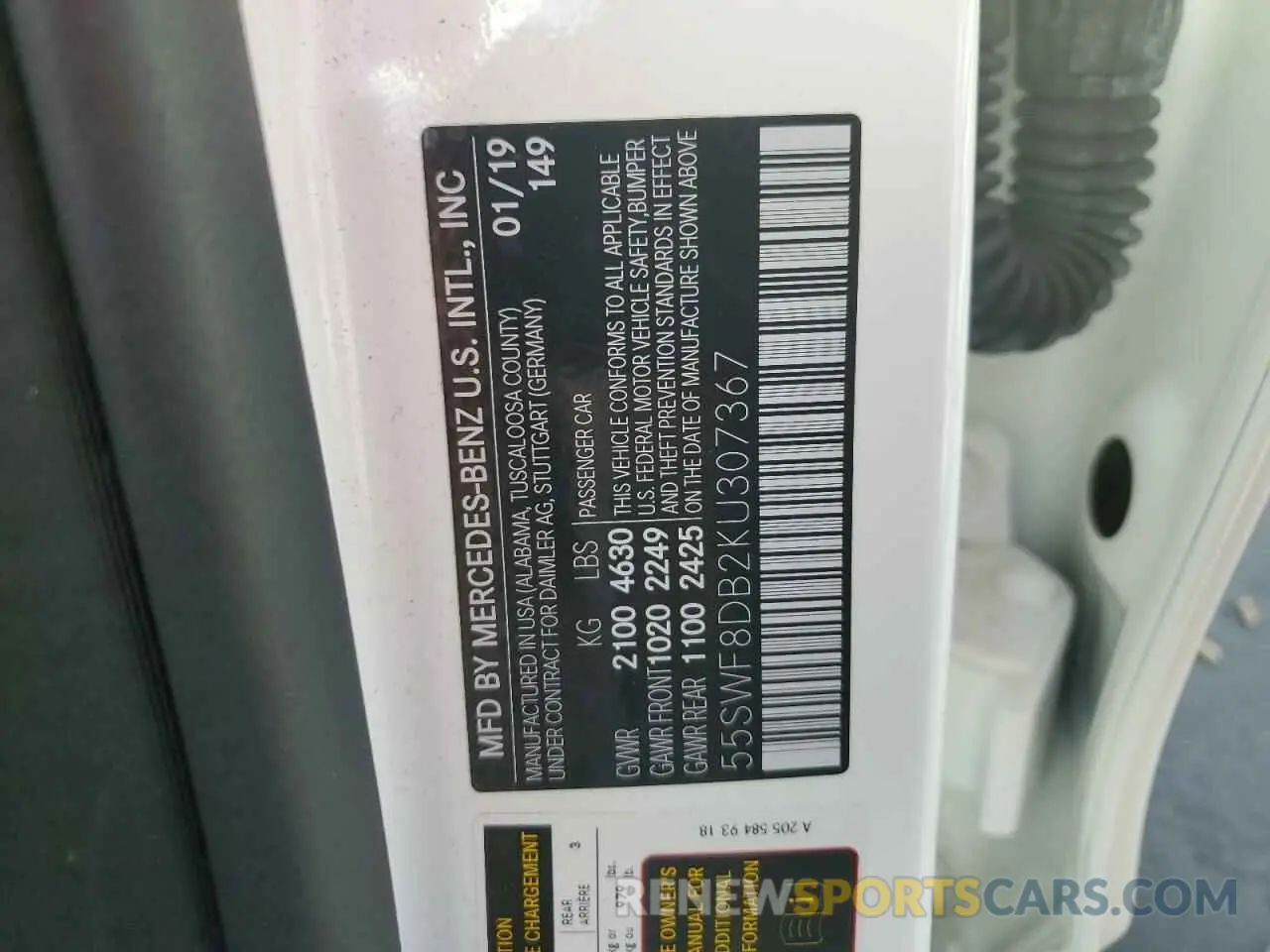 12 Photograph of a damaged car 55SWF8DB2KU307367 MERCEDES-BENZ C-CLASS 2019