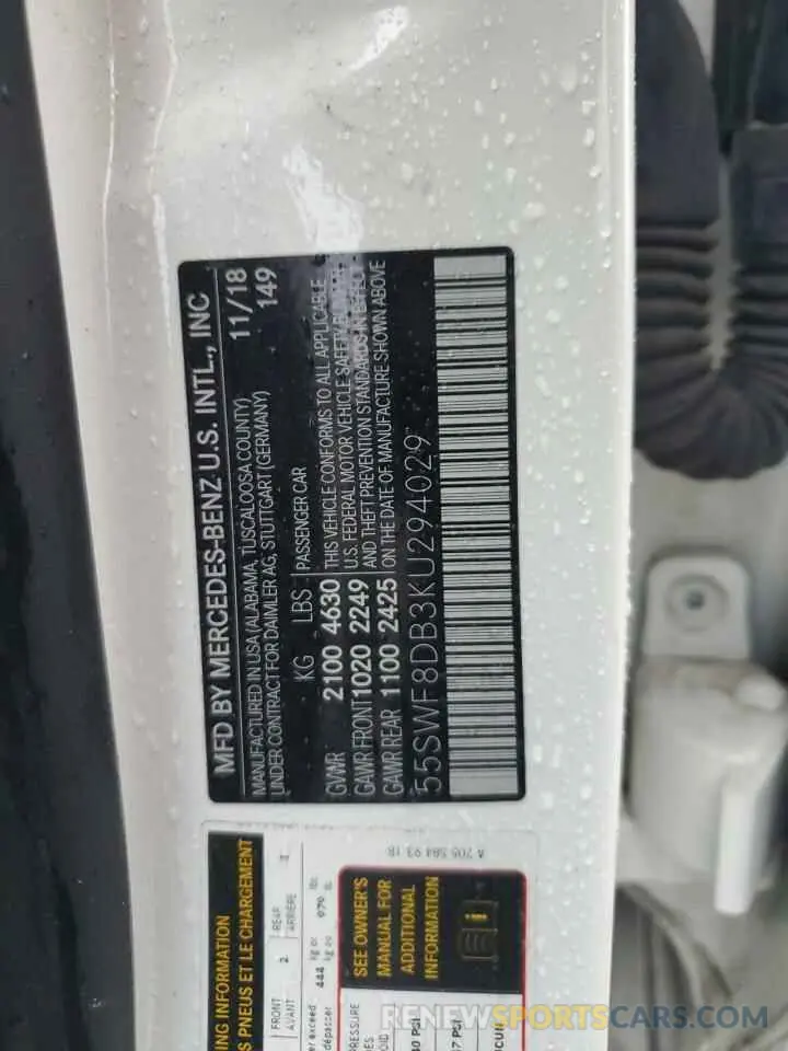 12 Photograph of a damaged car 55SWF8DB3KU294029 MERCEDES-BENZ C-CLASS 2019