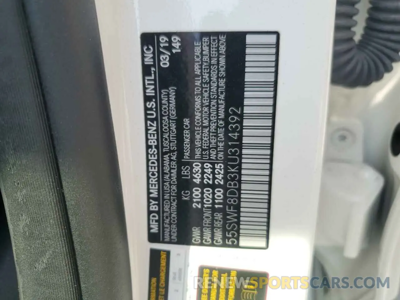 13 Photograph of a damaged car 55SWF8DB3KU314392 MERCEDES-BENZ C-CLASS 2019