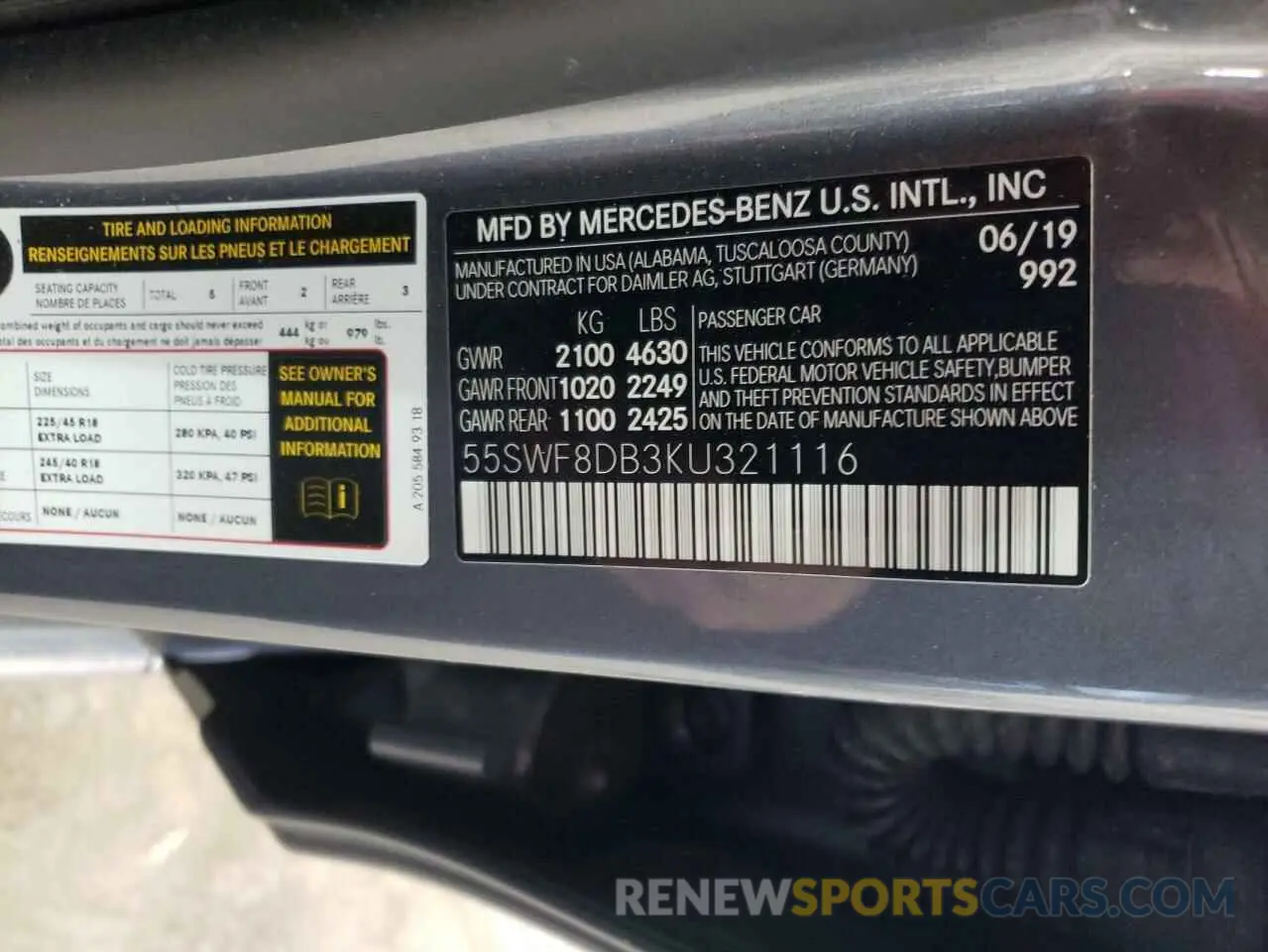 13 Photograph of a damaged car 55SWF8DB3KU321116 MERCEDES-BENZ C-CLASS 2019