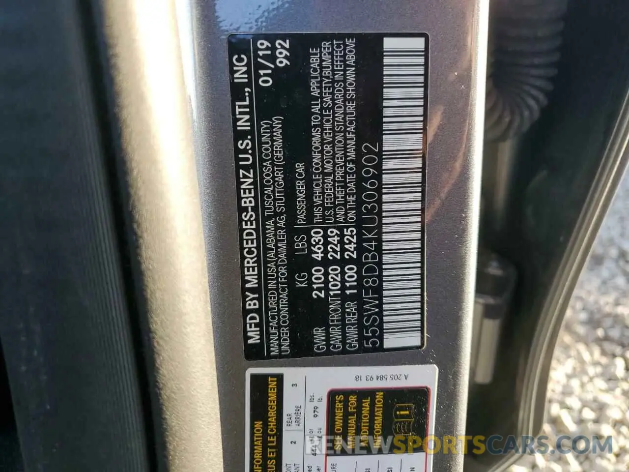 13 Photograph of a damaged car 55SWF8DB4KU306902 MERCEDES-BENZ C-CLASS 2019