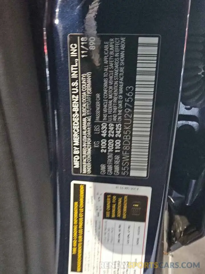 12 Photograph of a damaged car 55SWF8DB5KU297563 MERCEDES-BENZ C-CLASS 2019
