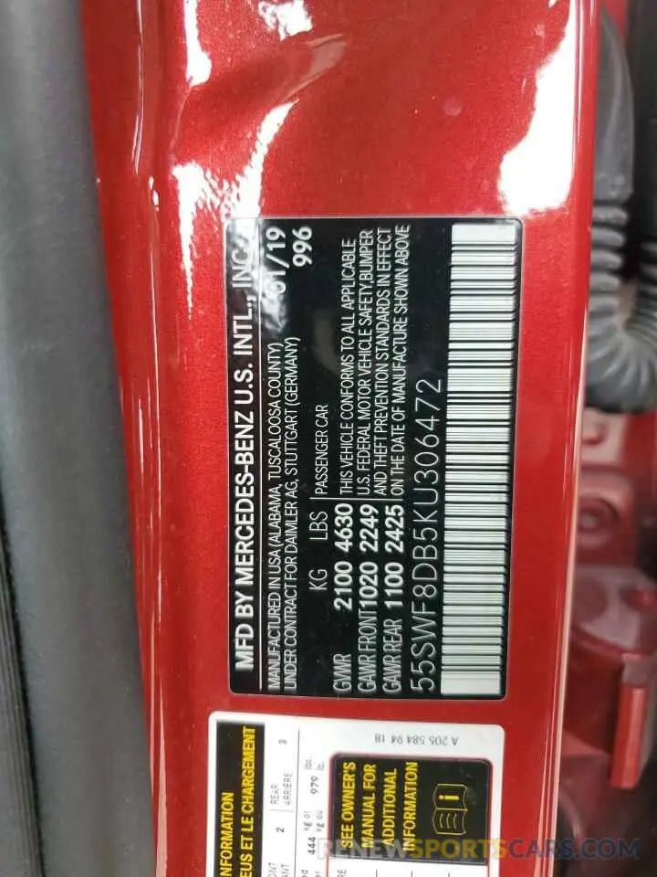 12 Photograph of a damaged car 55SWF8DB5KU306472 MERCEDES-BENZ C-CLASS 2019