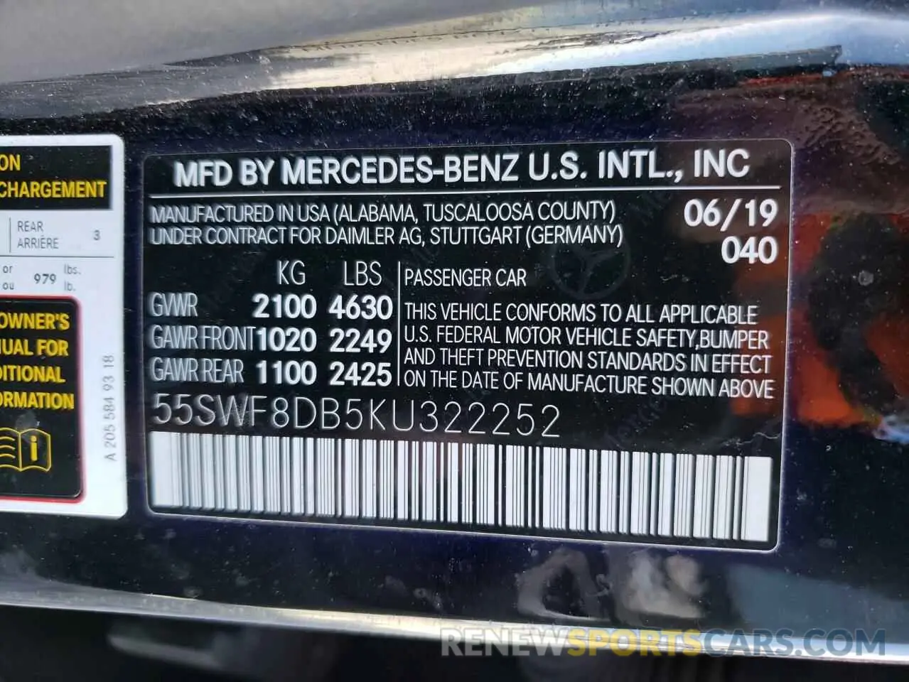 15 Photograph of a damaged car 55SWF8DB5KU322252 MERCEDES-BENZ C-CLASS 2019
