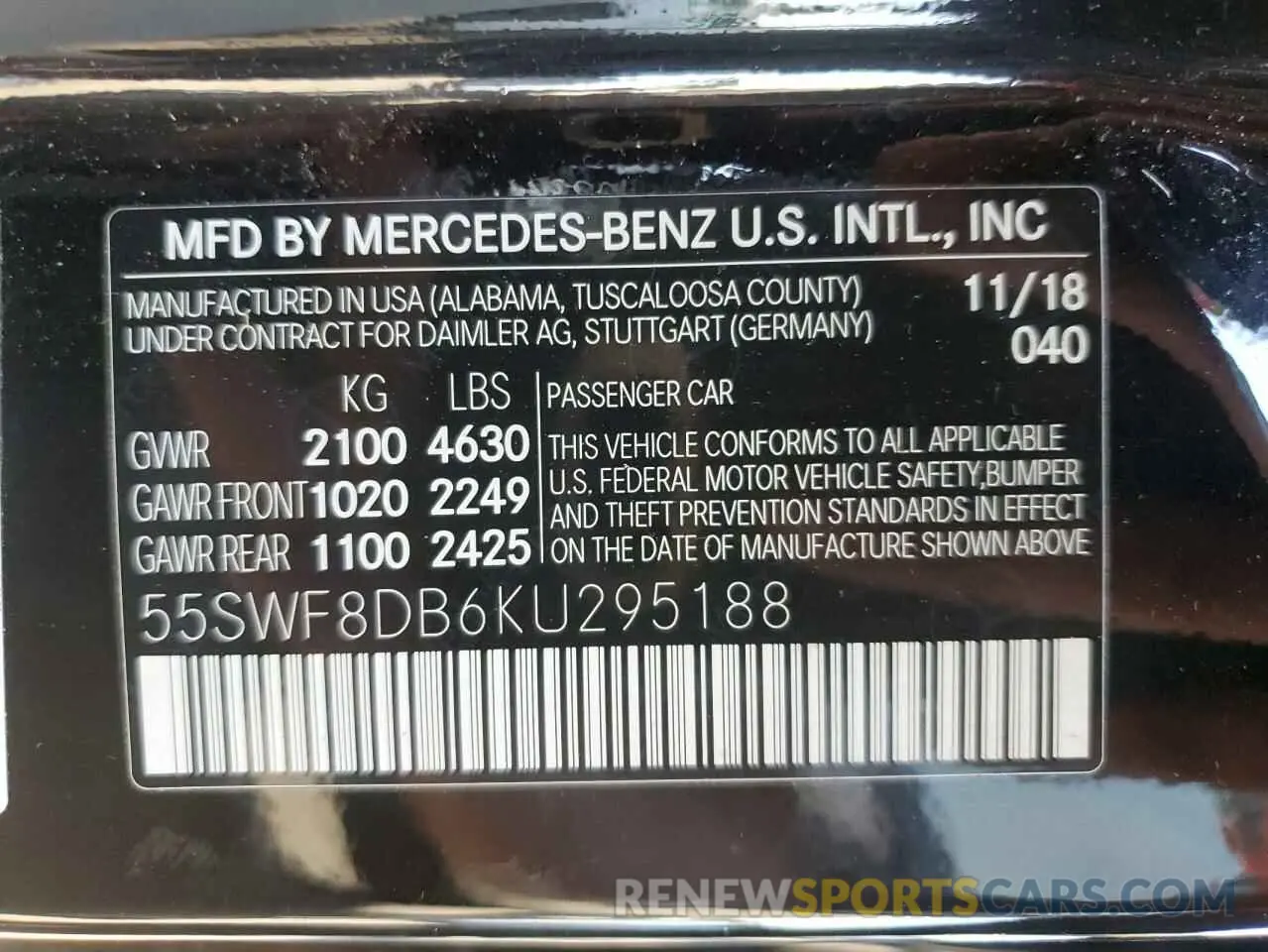 12 Photograph of a damaged car 55SWF8DB6KU295188 MERCEDES-BENZ C-CLASS 2019