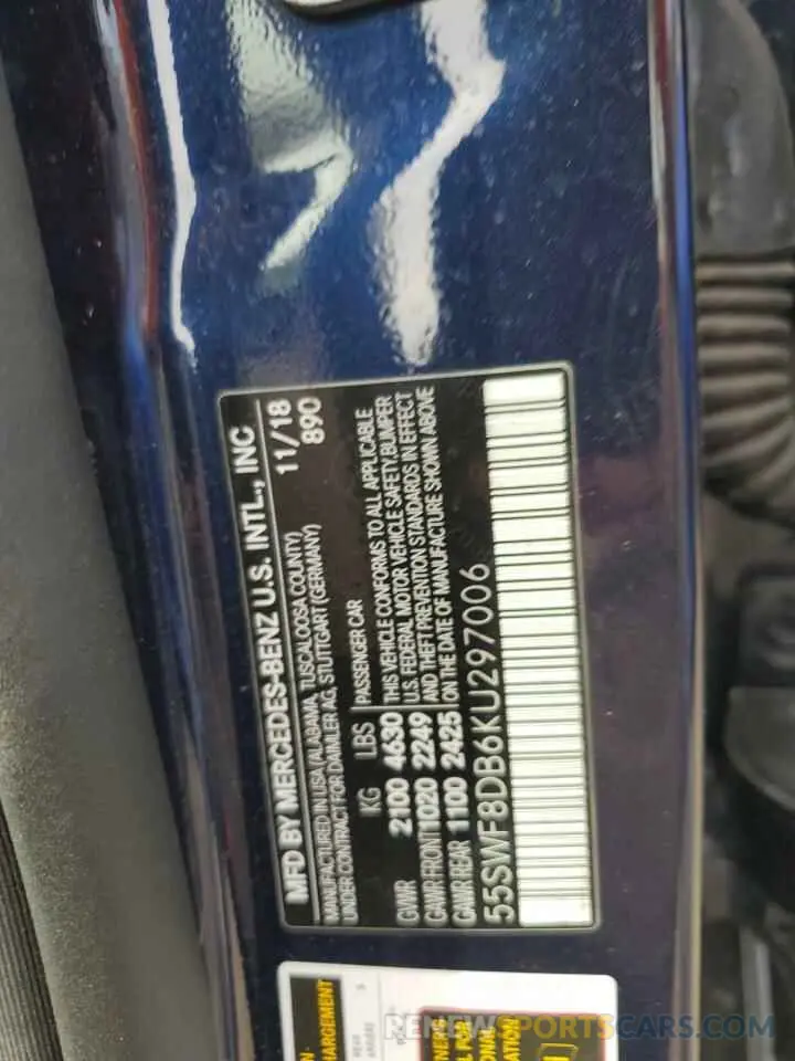 13 Photograph of a damaged car 55SWF8DB6KU297006 MERCEDES-BENZ C-CLASS 2019