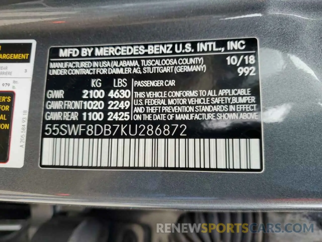 12 Photograph of a damaged car 55SWF8DB7KU286872 MERCEDES-BENZ C-CLASS 2019