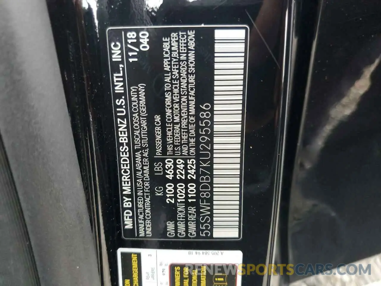 12 Photograph of a damaged car 55SWF8DB7KU295586 MERCEDES-BENZ C-CLASS 2019