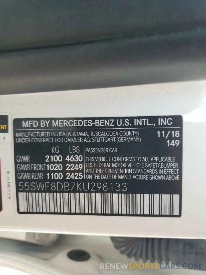 13 Photograph of a damaged car 55SWF8DB7KU298133 MERCEDES-BENZ C-CLASS 2019