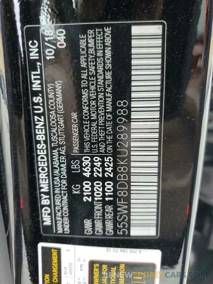 14 Photograph of a damaged car 55SWF8DB8KU289988 MERCEDES-BENZ C-CLASS 2019