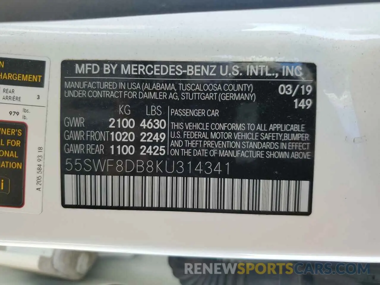 13 Photograph of a damaged car 55SWF8DB8KU314341 MERCEDES-BENZ C-CLASS 2019