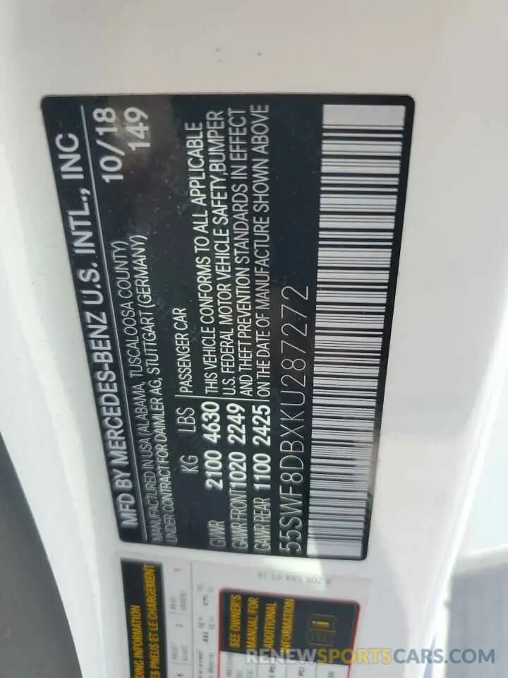 13 Photograph of a damaged car 55SWF8DBXKU287272 MERCEDES-BENZ C-CLASS 2019