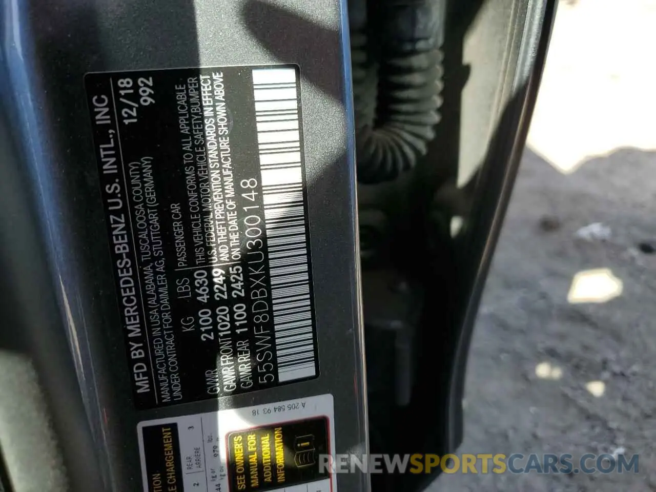 12 Photograph of a damaged car 55SWF8DBXKU300148 MERCEDES-BENZ C-CLASS 2019