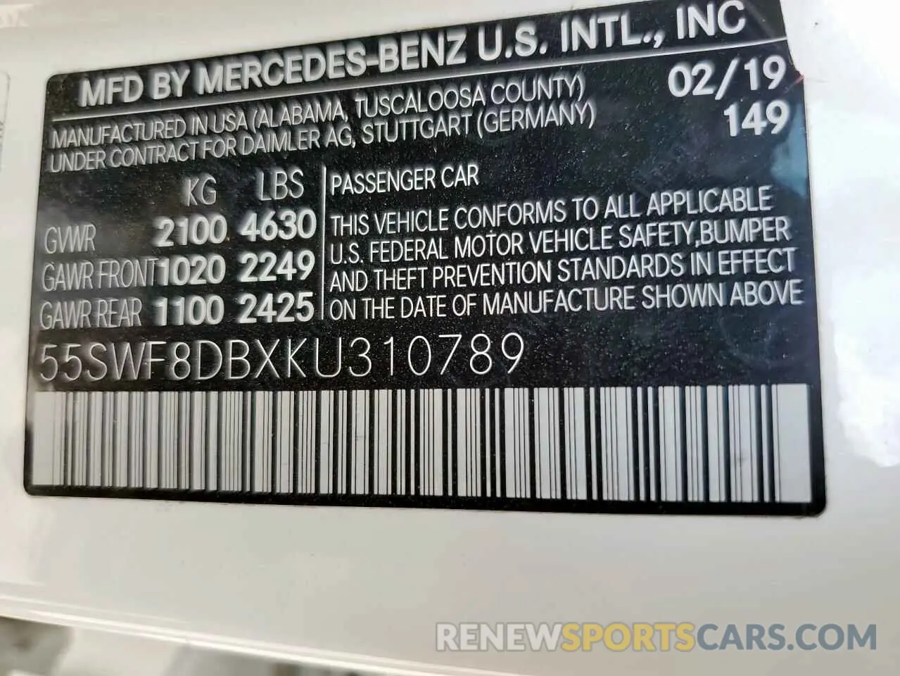 13 Photograph of a damaged car 55SWF8DBXKU310789 MERCEDES-BENZ C-CLASS 2019