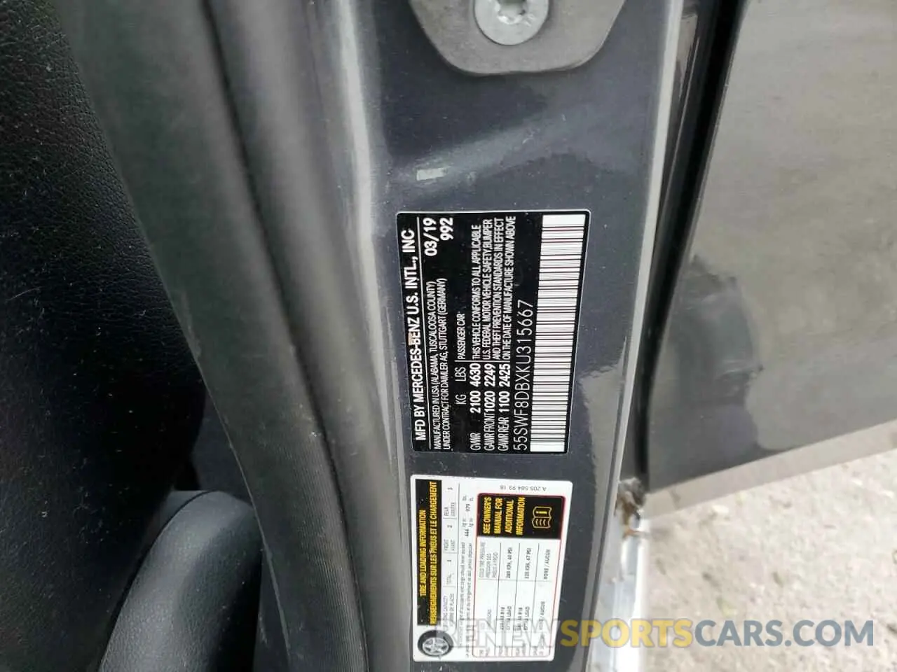12 Photograph of a damaged car 55SWF8DBXKU315667 MERCEDES-BENZ C-CLASS 2019