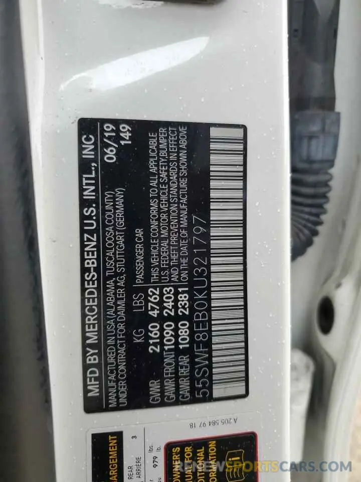 15 Photograph of a damaged car 55SWF8EB0KU321797 MERCEDES-BENZ C-CLASS 2019
