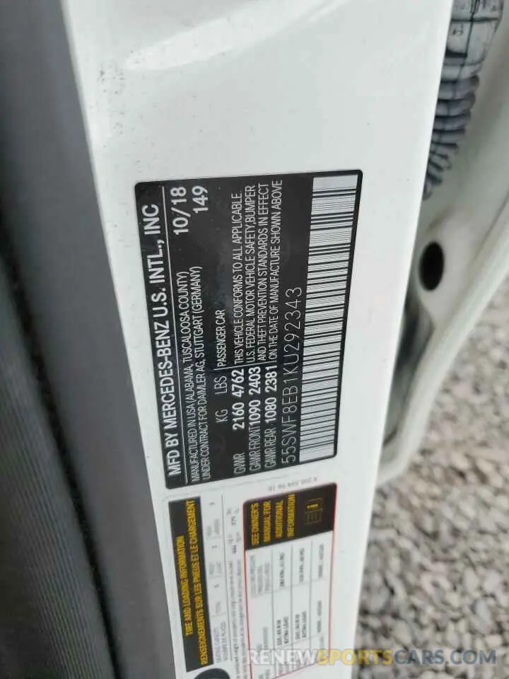 12 Photograph of a damaged car 55SWF8EB1KU292343 MERCEDES-BENZ C-CLASS 2019