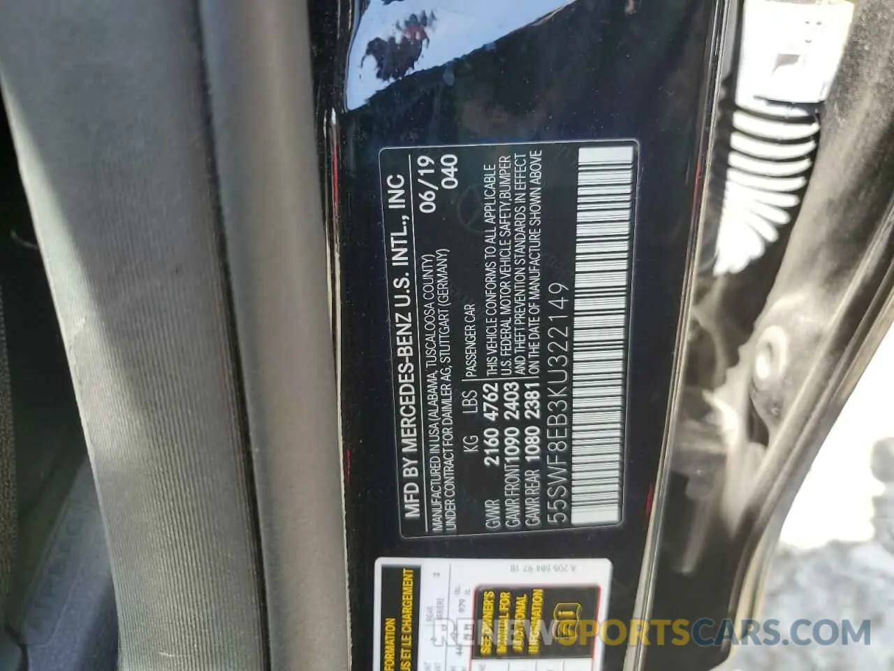 13 Photograph of a damaged car 55SWF8EB3KU322149 MERCEDES-BENZ C-CLASS 2019