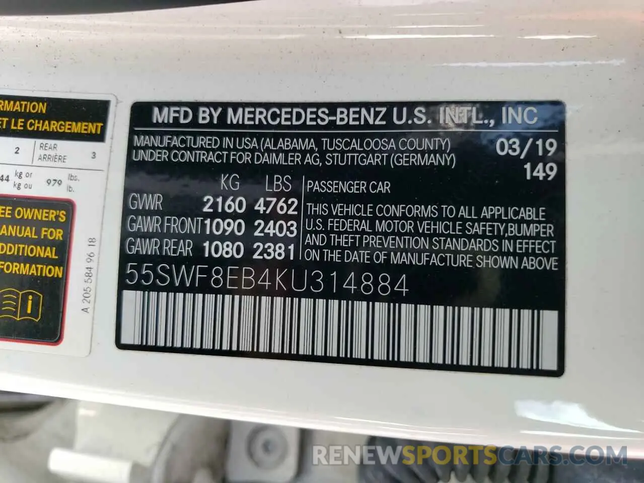 12 Photograph of a damaged car 55SWF8EB4KU314884 MERCEDES-BENZ C-CLASS 2019