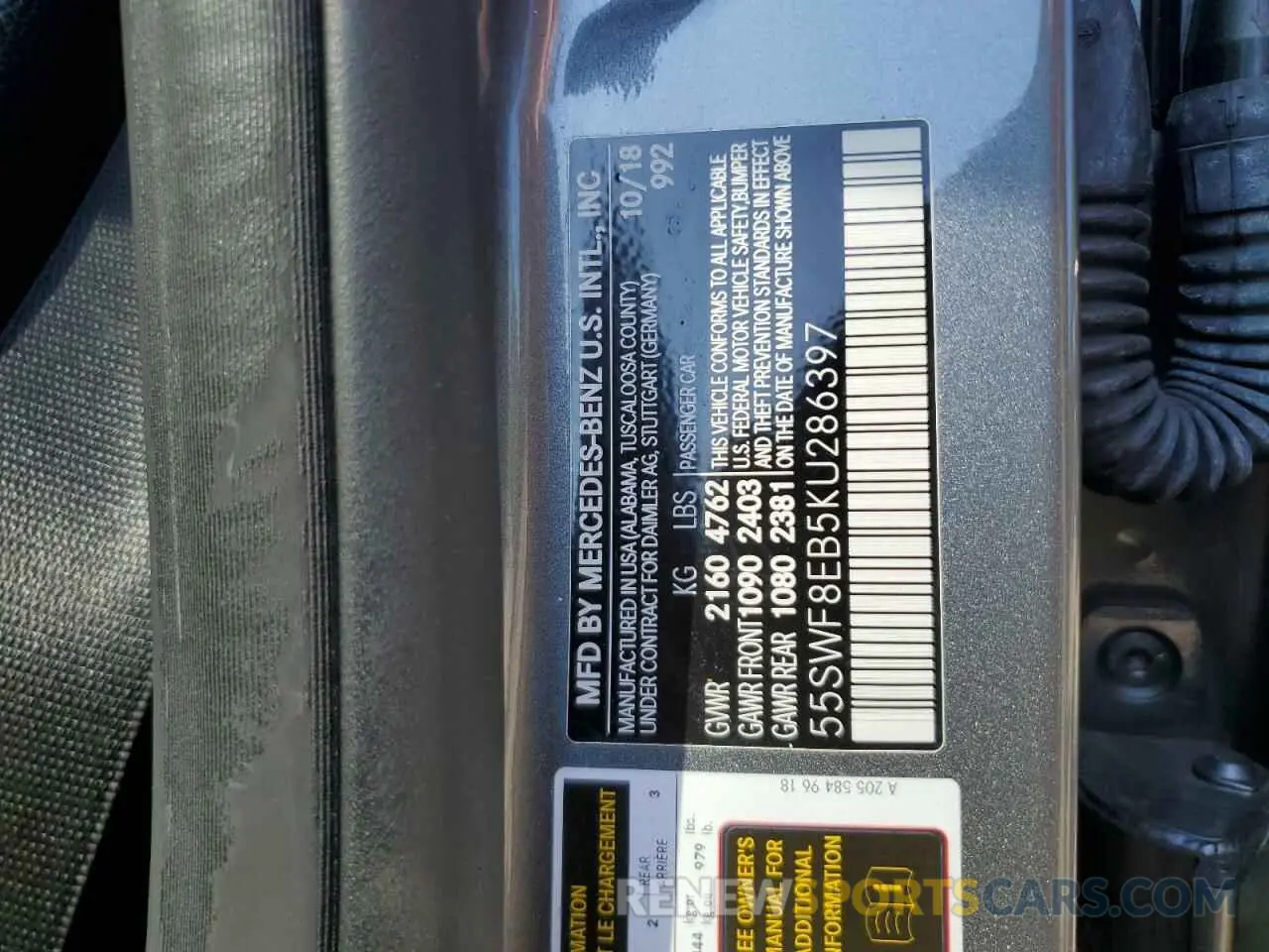 12 Photograph of a damaged car 55SWF8EB5KU286397 MERCEDES-BENZ C-CLASS 2019