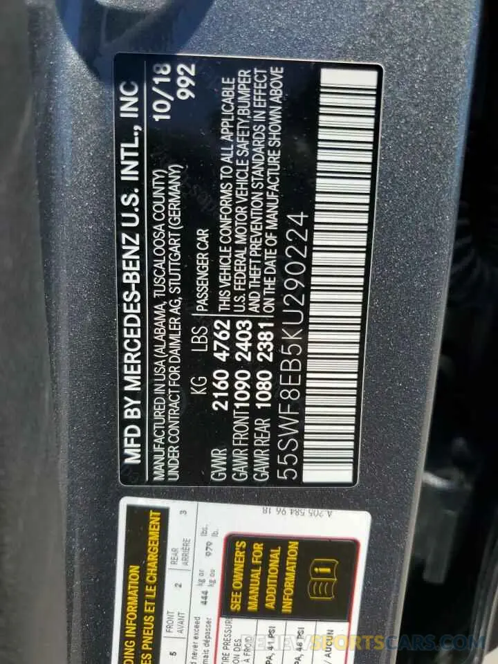 12 Photograph of a damaged car 55SWF8EB5KU290224 MERCEDES-BENZ C-CLASS 2019