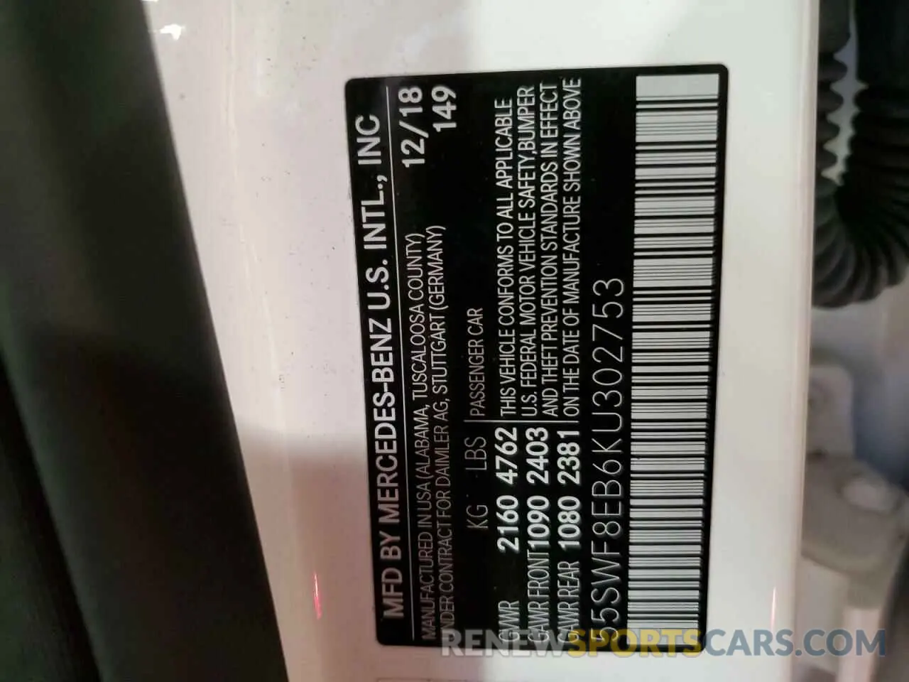 14 Photograph of a damaged car 55SWF8EB6KU302753 MERCEDES-BENZ C-CLASS 2019