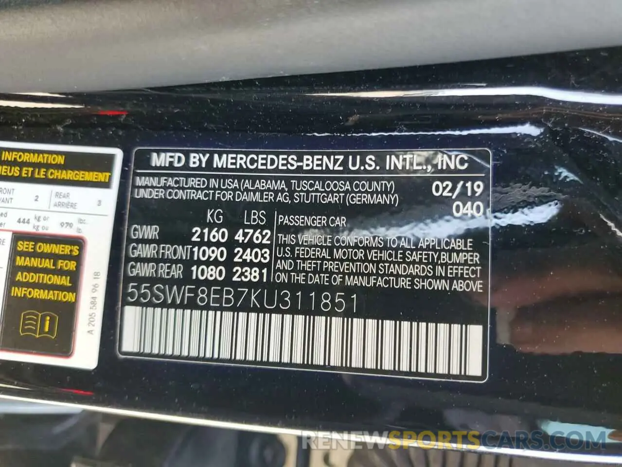 15 Photograph of a damaged car 55SWF8EB7KU311851 MERCEDES-BENZ C-CLASS 2019