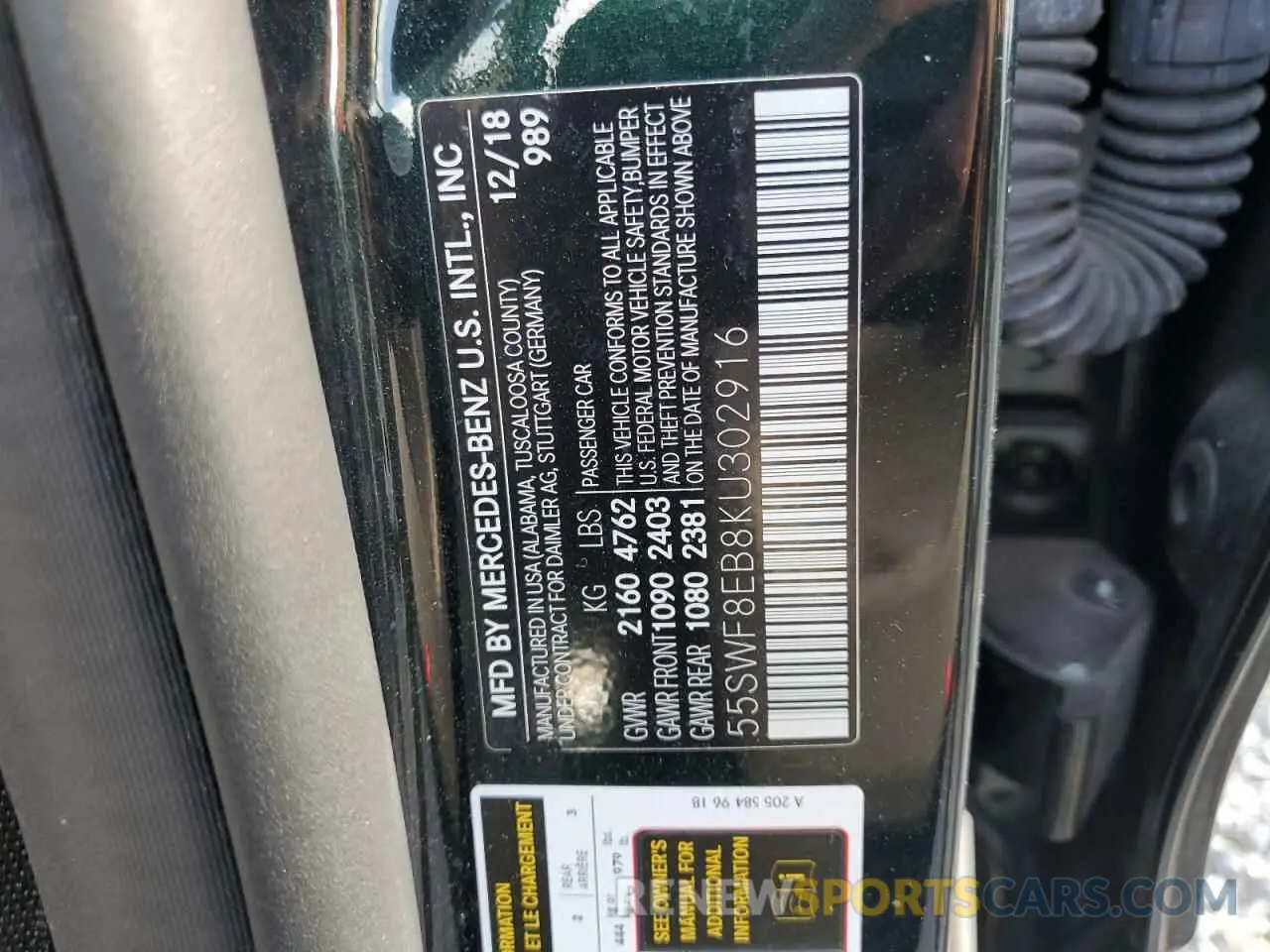 12 Photograph of a damaged car 55SWF8EB8KU302916 MERCEDES-BENZ C-CLASS 2019