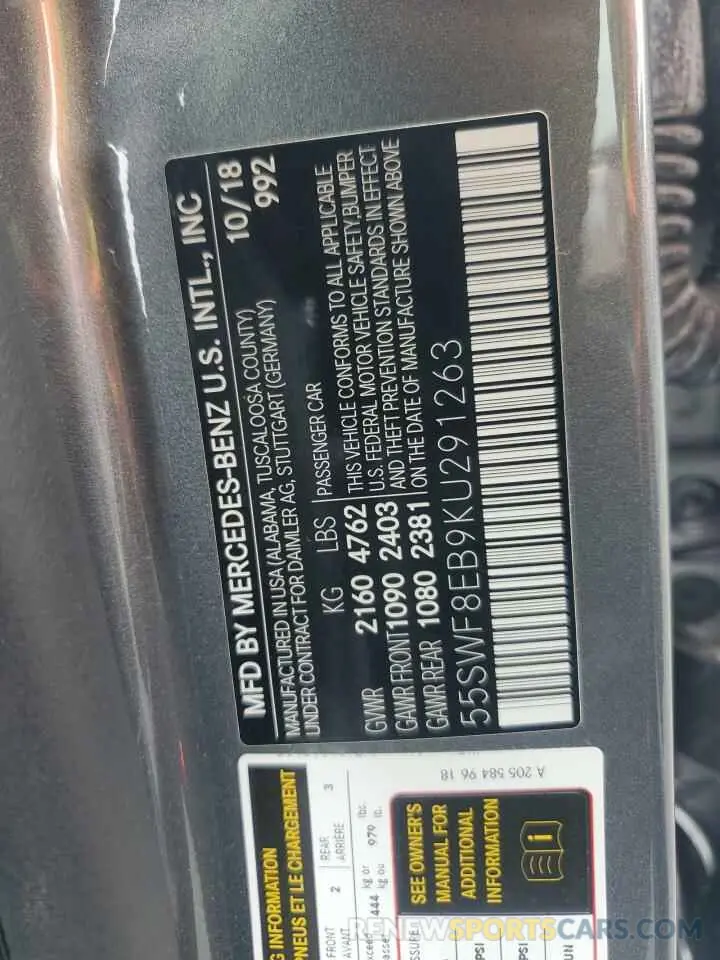 12 Photograph of a damaged car 55SWF8EB9KU291263 MERCEDES-BENZ C-CLASS 2019